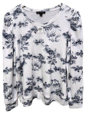 INC International Concepts Blue White Toile Sweatshirt Plus Size 2X Pullover NWT